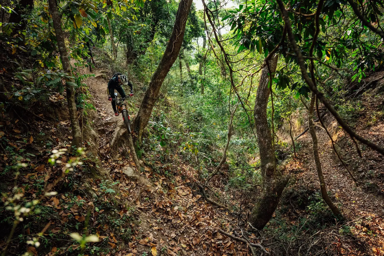 Steep, rooty trails, mountain biking in Bhutan