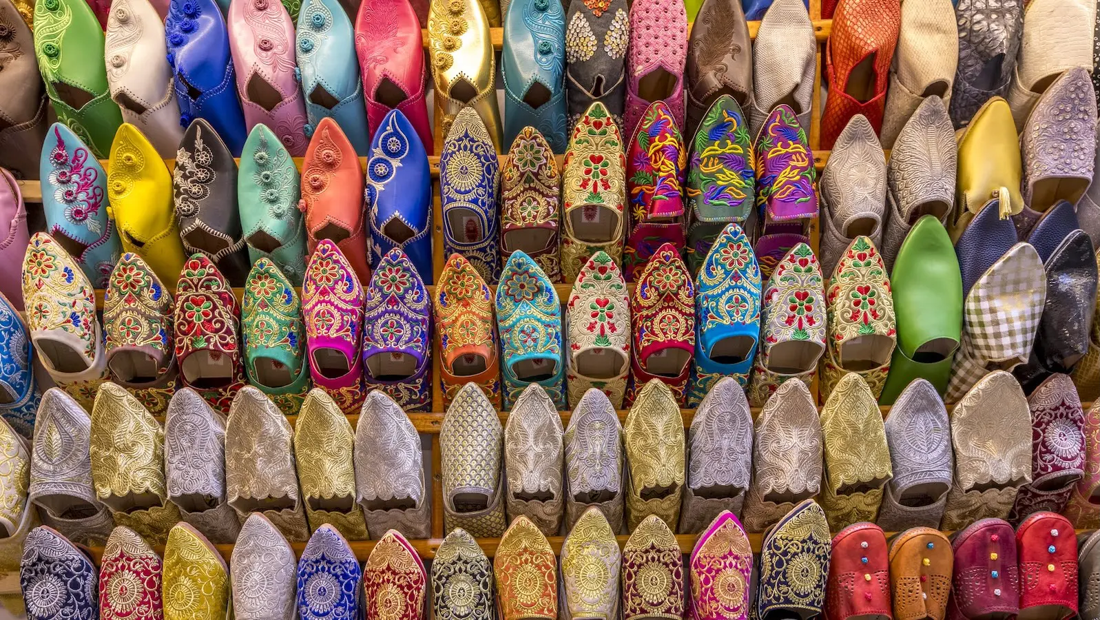 Brightly coloured slippers in Marrakech