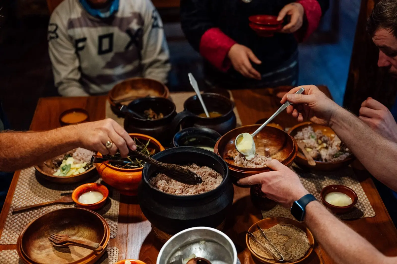 Sharing a meal in Bhutan