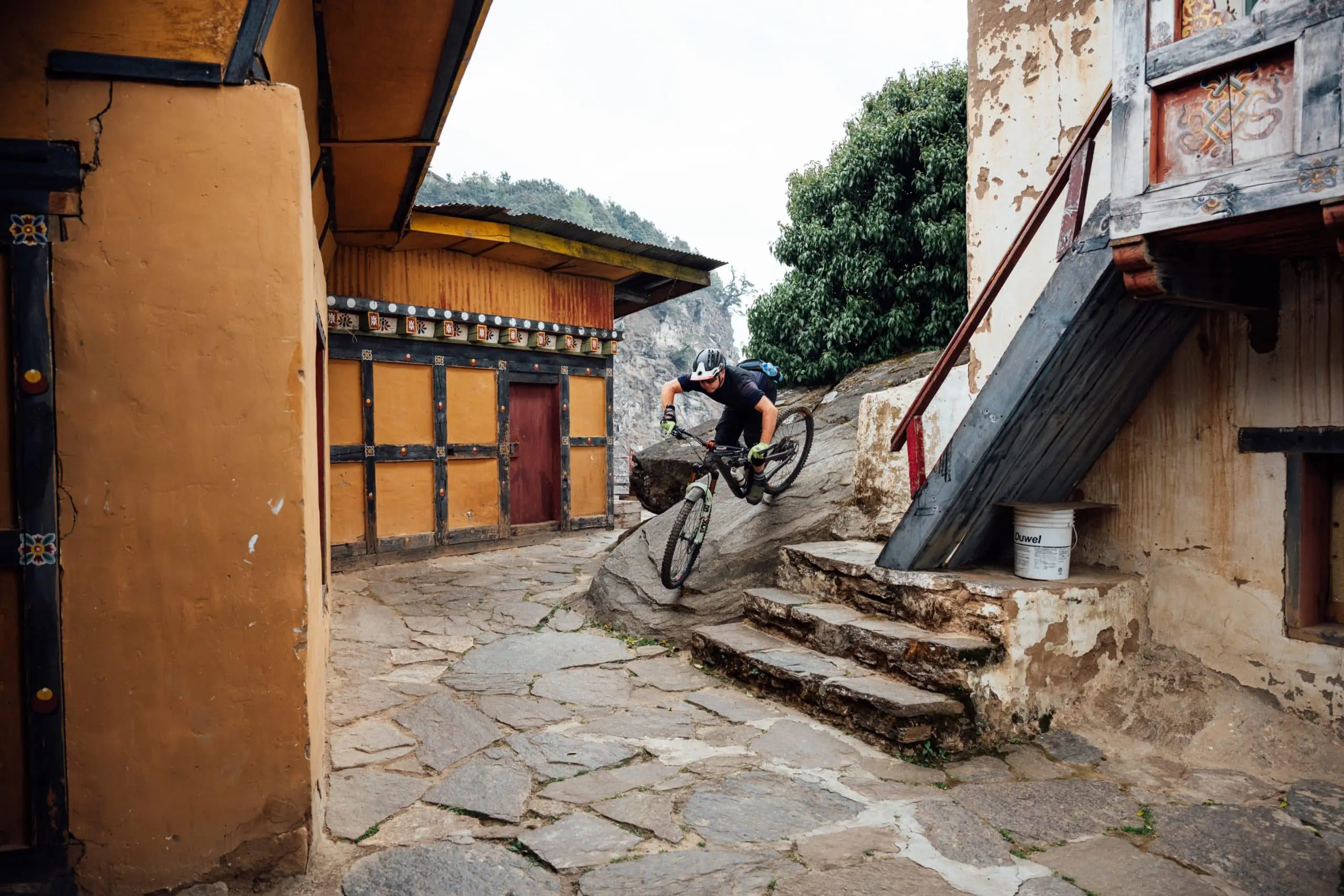 Riding through an old monastery