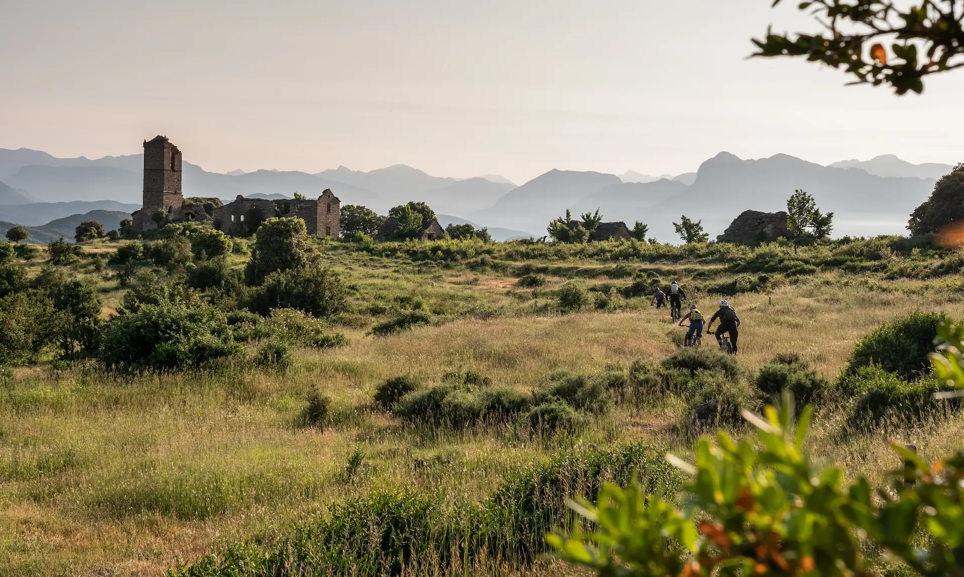 Mountain bikers in the Pyrenees of Spain