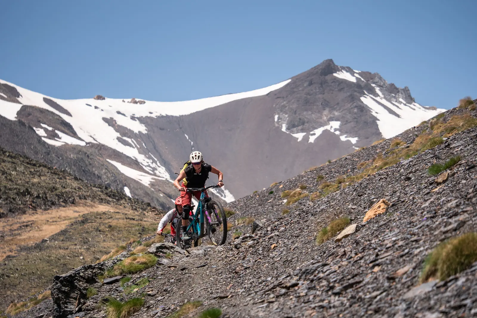 Mountain bikers in the Sierra Negra mountains of the Pyrenees