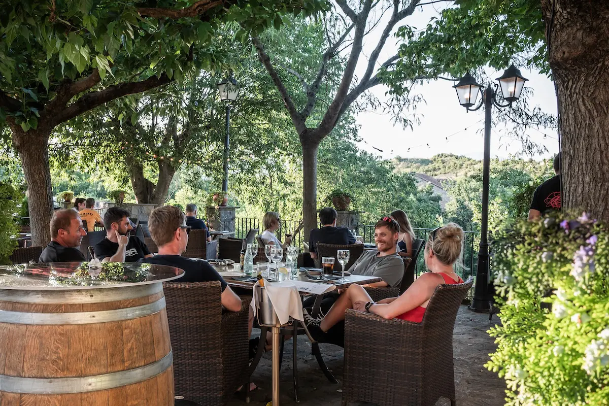 Enjoying wine & dinner in the Spanish Pyrenees
